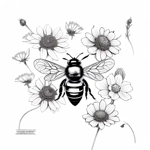 Honey Bee And Wildflowers