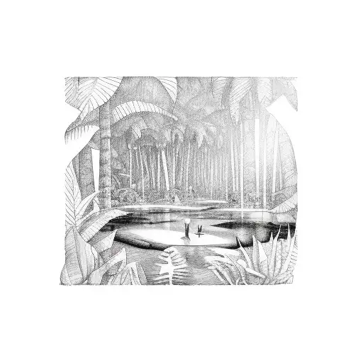 Tropical Rainforest With A Group Of Friends Enjoying A Smoke Session