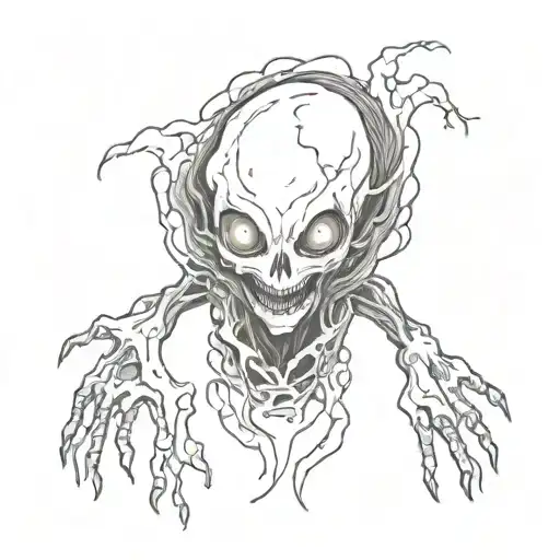 Ghostly Black Creature With White Eyes Coming Out Of A Black Hole With Its Hands And Head