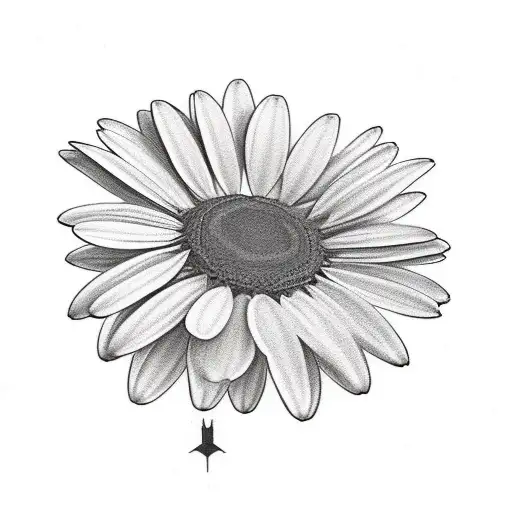 Daisy With Protection From Above Writing As The Stem But In Cursive Unreadable Font