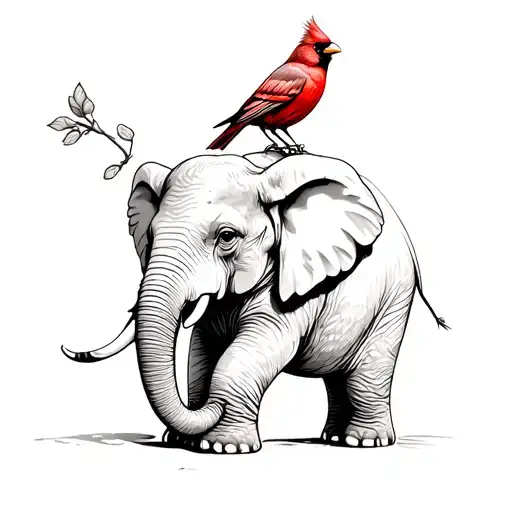 An Elephant Holding A Cardinal In His Trunk