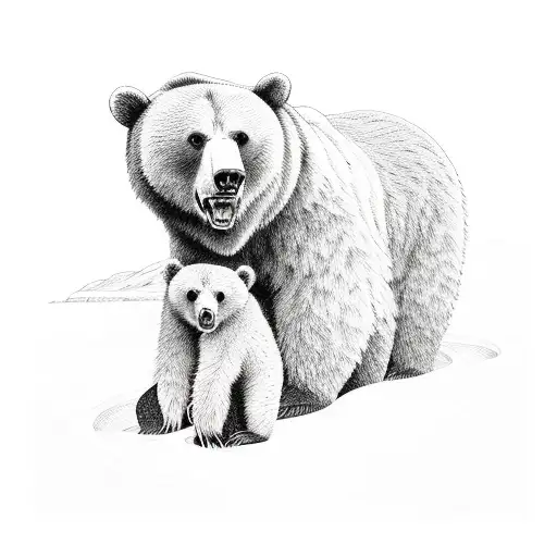 Adult Bear And Two Cubs