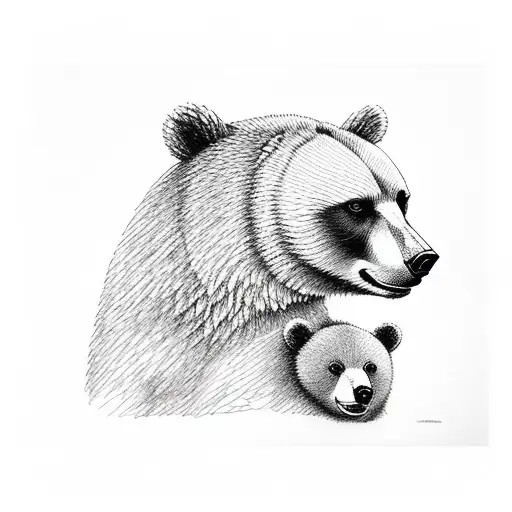 Adult Bear And Two Cubs