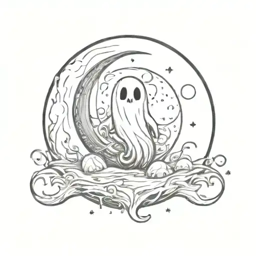 Cute Ghost Inside A Moon