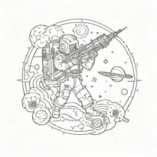 A Drill Music Inspired Tattoo Featuring A Space-themed Background
