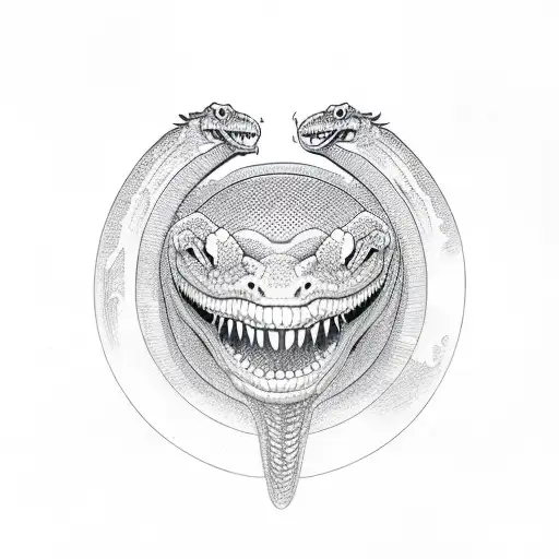 Dark Green Minimalist Circle Snake With Fangs Eating Its Tail