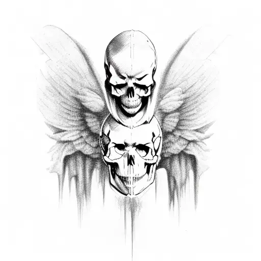 Half Angel Half Devil With Spread Arms And A Skull For A Head