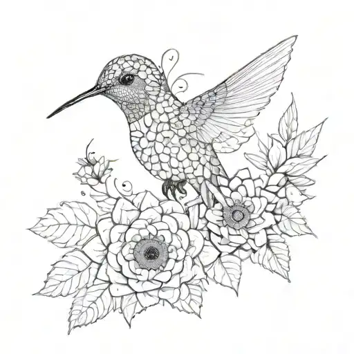 A Hummingbird Made Out Of Crochet Patterns Intertwined With Sunflowers And Roses