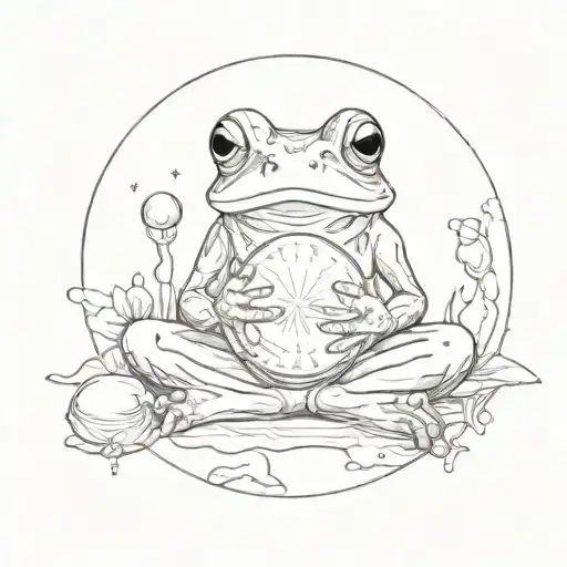 A Sketch Of A Peaceful Frog Meditating With A Crystal Ball