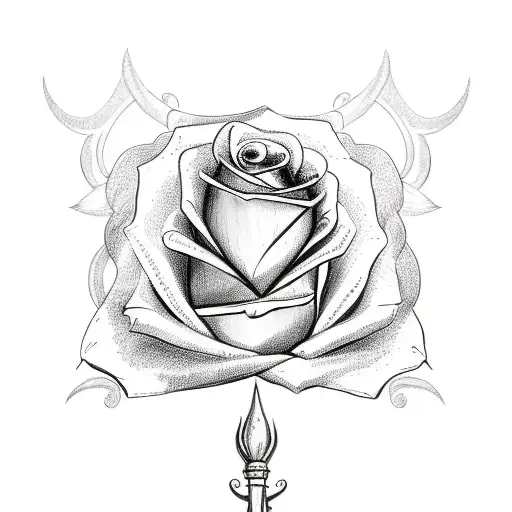 A Sketch Of A Rose Intertwined With A Dagger