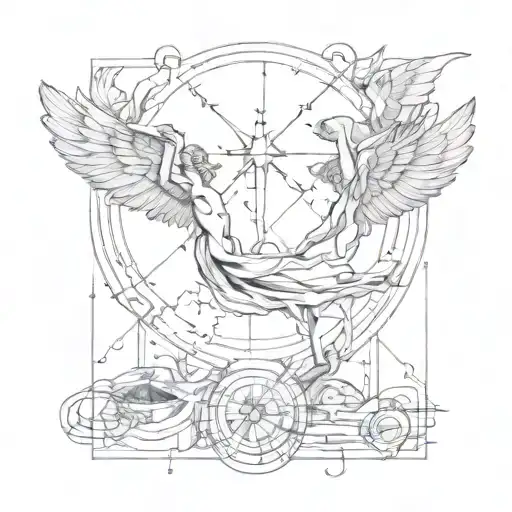 A Sketch-style Tattoo Of The Myth Of Icarus And Daedalus With Geometric Elements