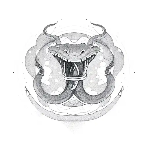 Dark Green Minimalist Circle Ouroboros Snake With Fangs