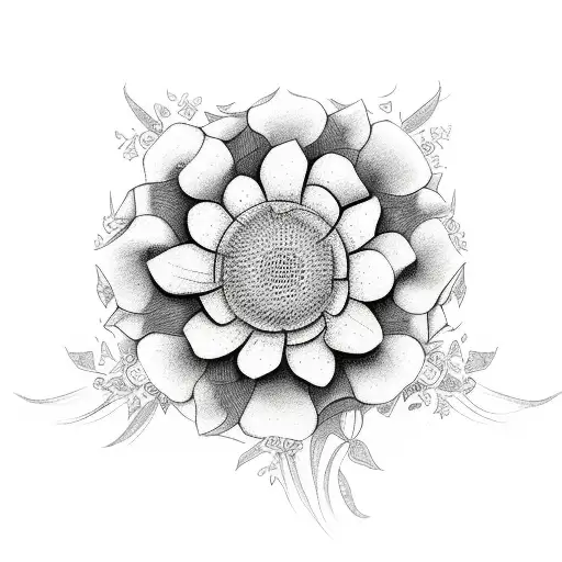 Dainty Lion With Big Flowers Around It