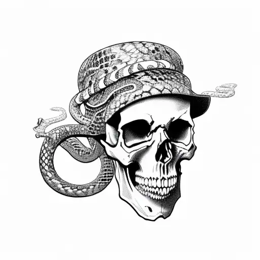 Skull With Hat And Snake Around His Neck