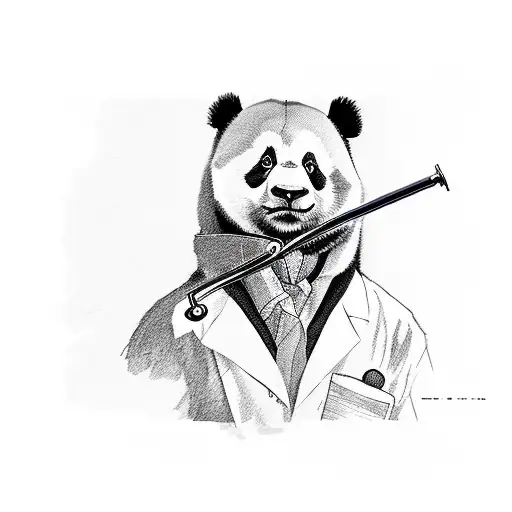 A Sketch-style Panda Wearing A Lab Coat And Stethoscope