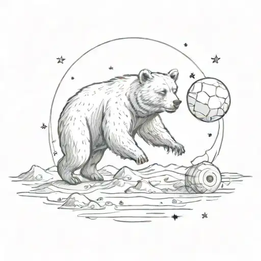 A Bear Playing Football On The Moon With A Backdrop Of Stars And Planets