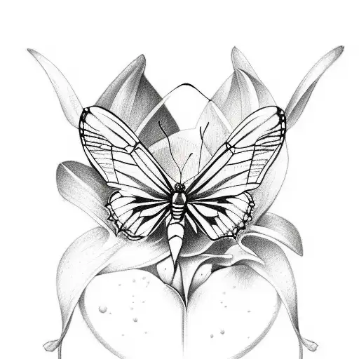A Sketch Style Tattoo Of A Butterfly Emerging From An Orchid