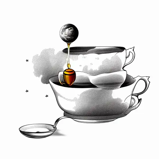 Tea Cup With A Honey On A Spoon And On The Moon