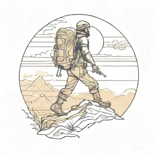 A Trekkers Silhouette Against A Sunset Backdrop Showcasing Strength And Determination