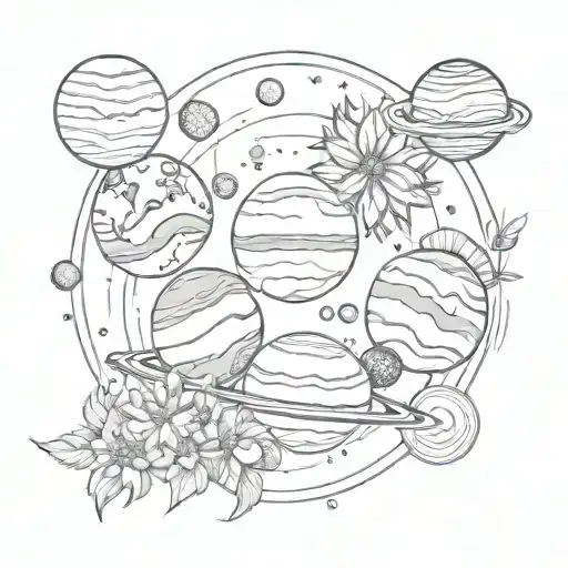 Line Of Planets With Flower