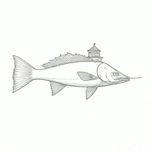 A Fish With A Lighthouse In The Background And Marsh