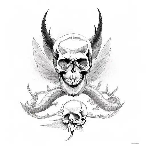 Devil Withwings And A Skull On Top