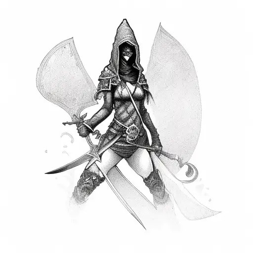 Sexy Female Rogue With A Hood And Two Swords Sexy Pose Valeerasanguinar