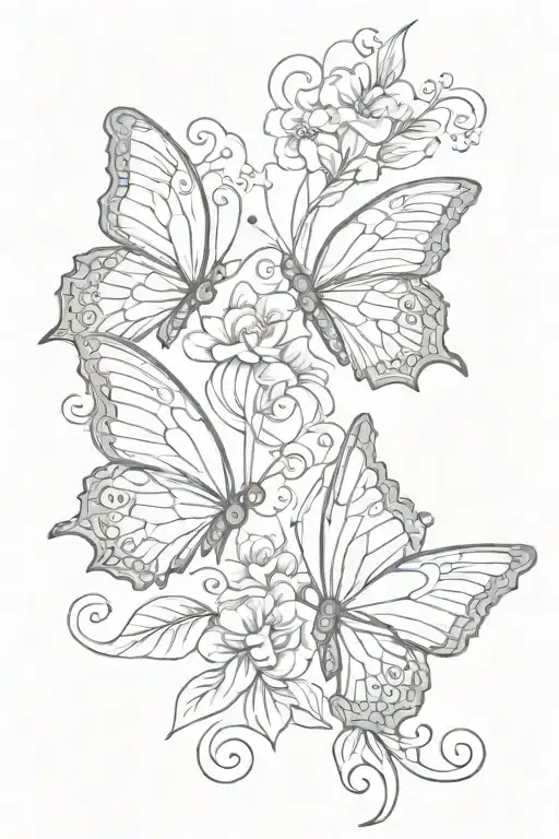 Two Butterflies United With A Flower Vine