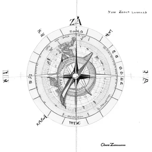 New Zealand With Compass With Map