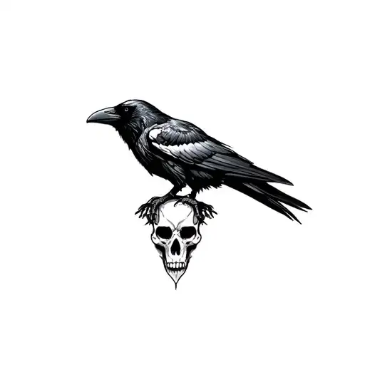 A Black Raven On Skull