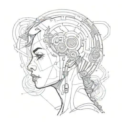 Cyberpunk Female Head With Planet Inside Her Head