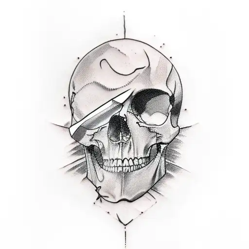 Knife Tattoo With Reflection Of Skull Detailed Arm