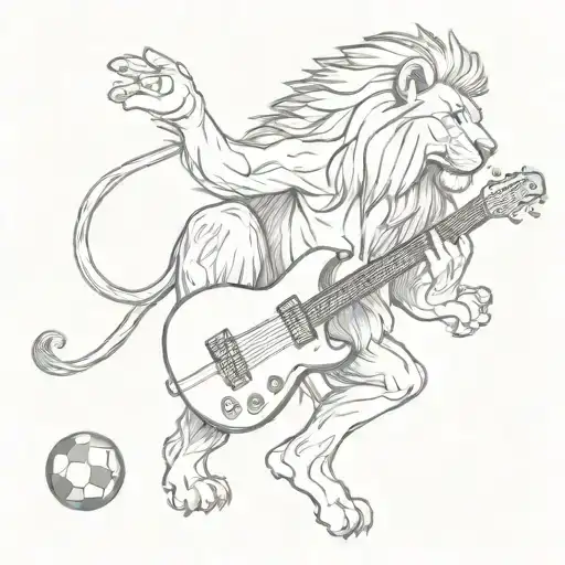 A Lion Playing A Guitar With A Football At Its Feet