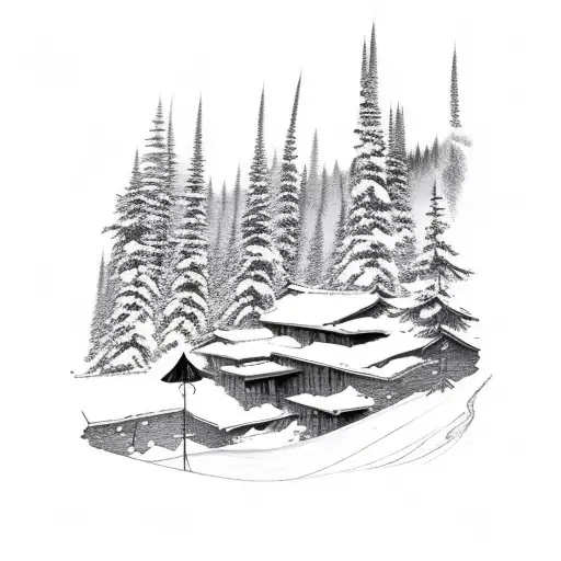 Mountain Scene With Skis