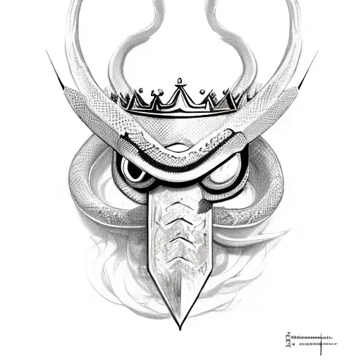 Facing Down Sword With Three Crowns On The Blade With A Bushmaster Snake Wrapped Around It