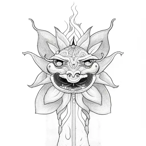 Demon With A Lotus Flower Growing Out Of Its Mouth