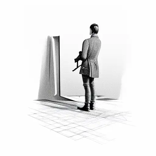 Man Reflection In Mirror Holding Gun