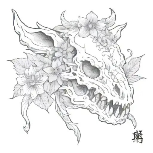 Japanese Flowers Boar Skull