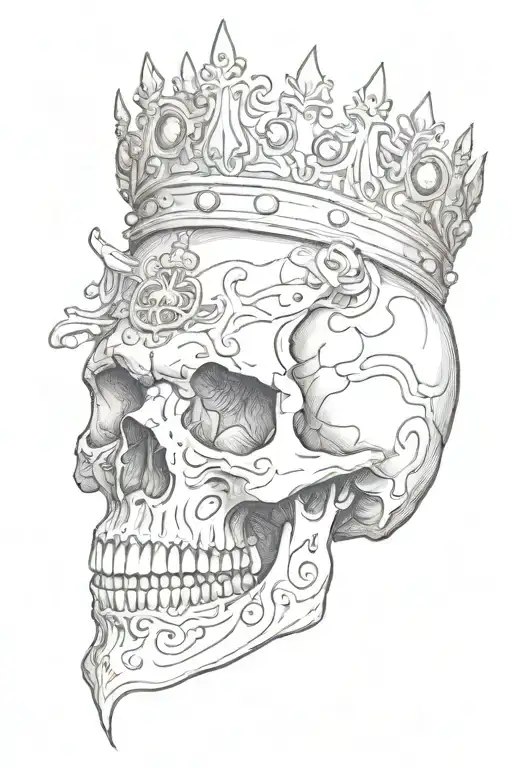 Skull With No Lower Jaw Wearing A Small Crown
