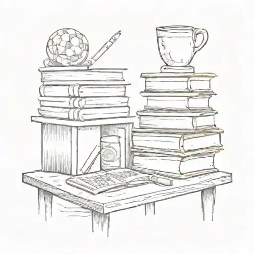 A Teacher's Desk With A Coffee Mug And An Eye Peeking Out From Behind A Stack Of Books