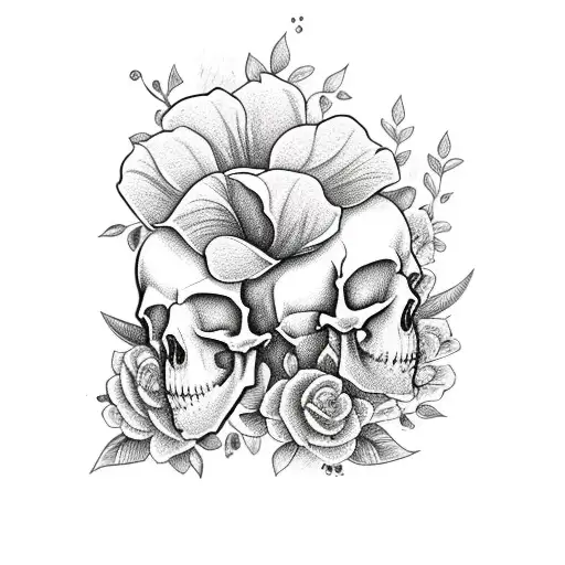 Gothic Skull With Hawaiian Rose