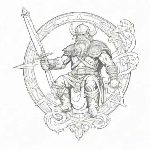 Viking With Compass And Sword