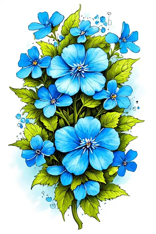 Scrolling Vine Tattoo With Blue Forget Me Nots