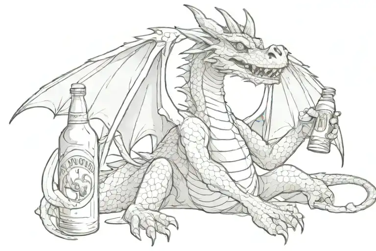 Drunk Dragon With A Bottle Of Beer Below The Inscription