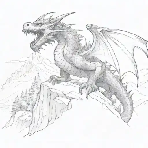 A Dragon Hiking Up A Mountain Trail Leading To A Hidden