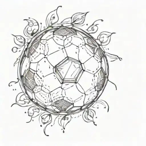 A Sketch Style Tattoo Of A Soccer Ball With Wolf Paw Prints Around It