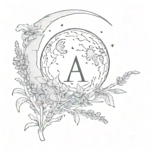 Moon And Lavender With Initial A