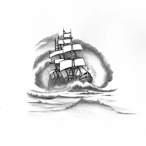 A Cargo Ship Sailing Through A Stormy Sea With Lightning Striking In The Background