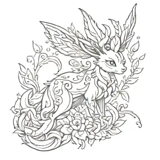 Leafeon Full Body White And Black