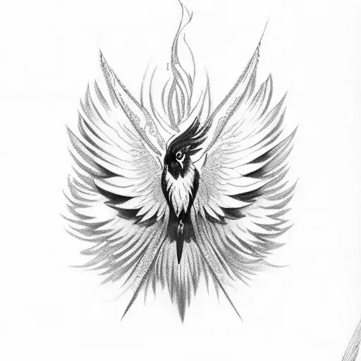 Phoenix With Long Feathers And Sharp Features